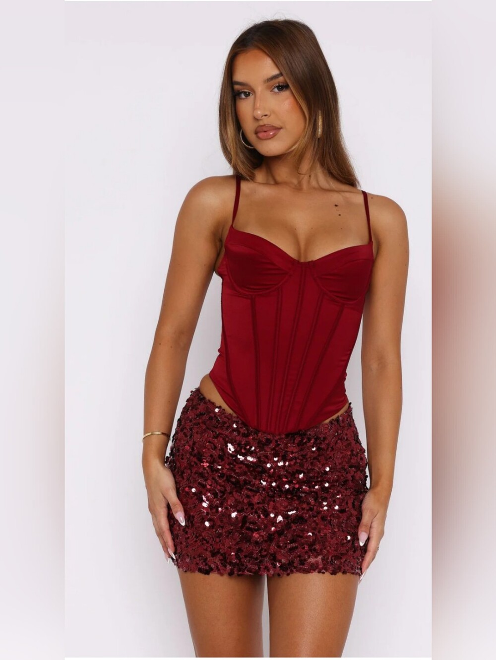 Source Unknown Red Sequin Fringe Mini Skirt